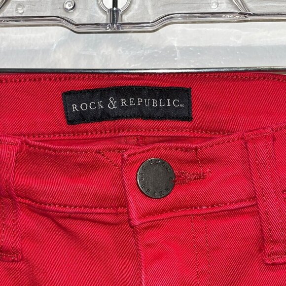 Rock & Republic Womens Red Skinny Jeans With Zipper Pockets Size 4 - Picture 11 of 12